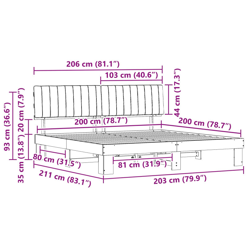 Ramka łóżka z tapicerowanym wezgłowiem Ciemnoszary 200 x 200 cm