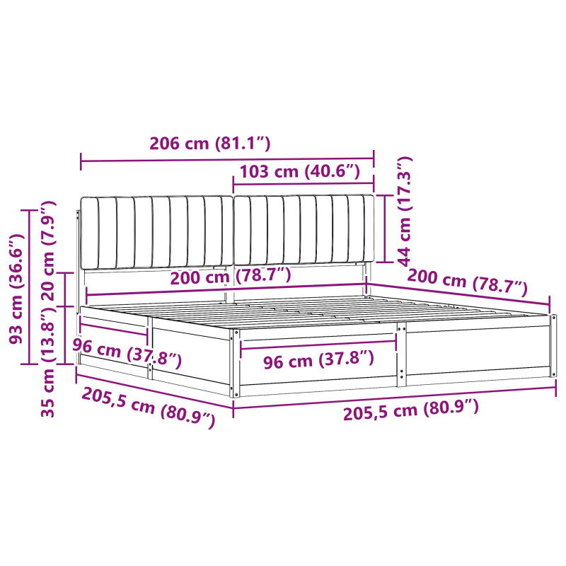 Ramka łóżka z tapicerowanym wezgłowiem Jasnoszary 200 x 200 cm