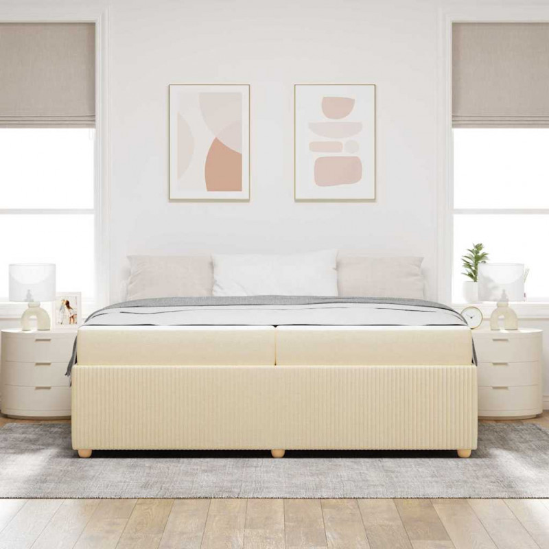 Ramka łóżka z materacem Kremowy 200 x 200 cm tkanina