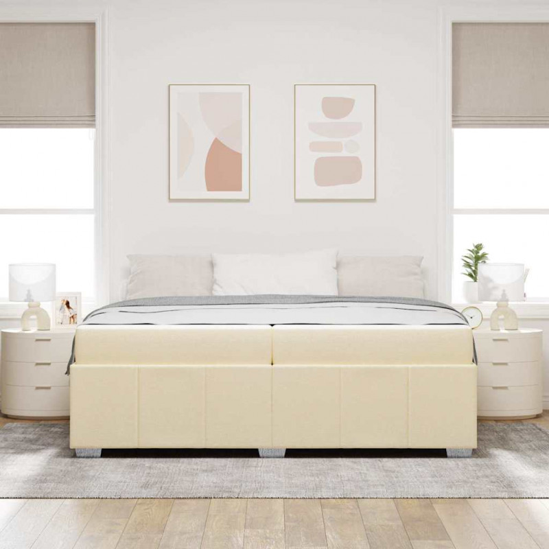 Ramka łóżka z materacem Kremowy 200 x 200 cm tkanina