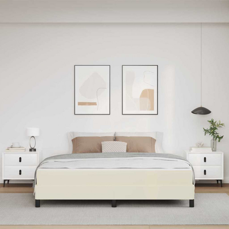 Ramka łóżka z materacem Kremowy 180 x 200 cm tkanina