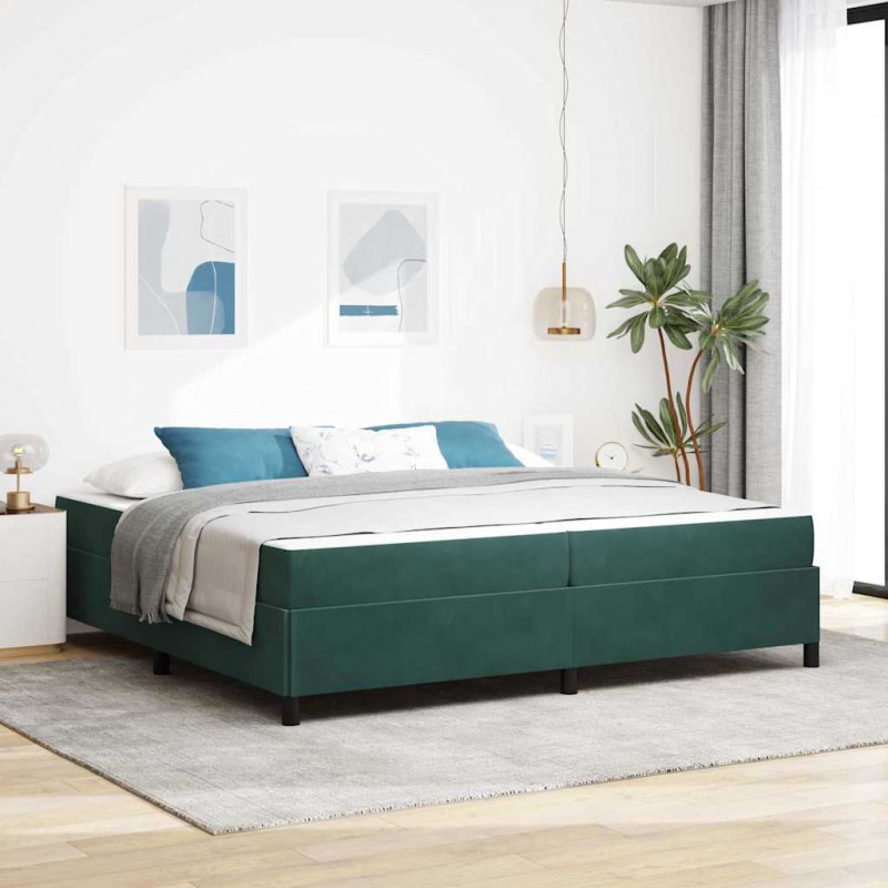 Ramka łóżka z materacem Ciemna zieleń 200 x 200 cm tkanina
