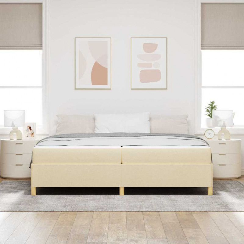 Ramka łóżka z materacem Kremowy 200 x 200 cm tkanina