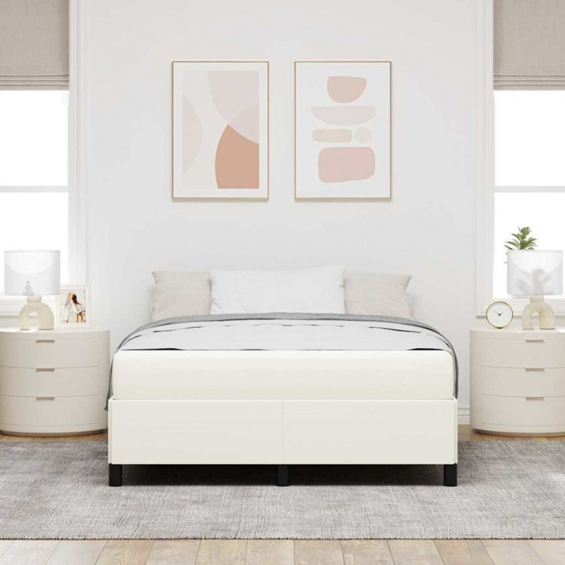 Ramka łóżka z materacem Kremowy 140 x 190 cm tkanina