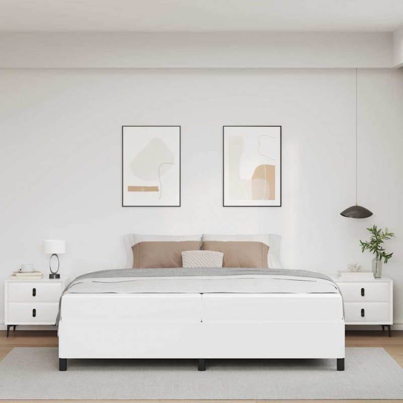 Ramka łóżka z materacem Biały 200 x 200 cm tkanina