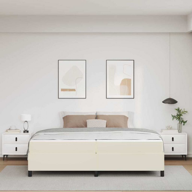 Ramka łóżka z materacem Kremowy 200 x 200 cm tkanina