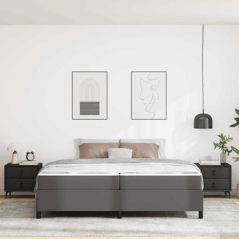 Ramka łóżka z materacem Szary 200 x 200 cm tkanina