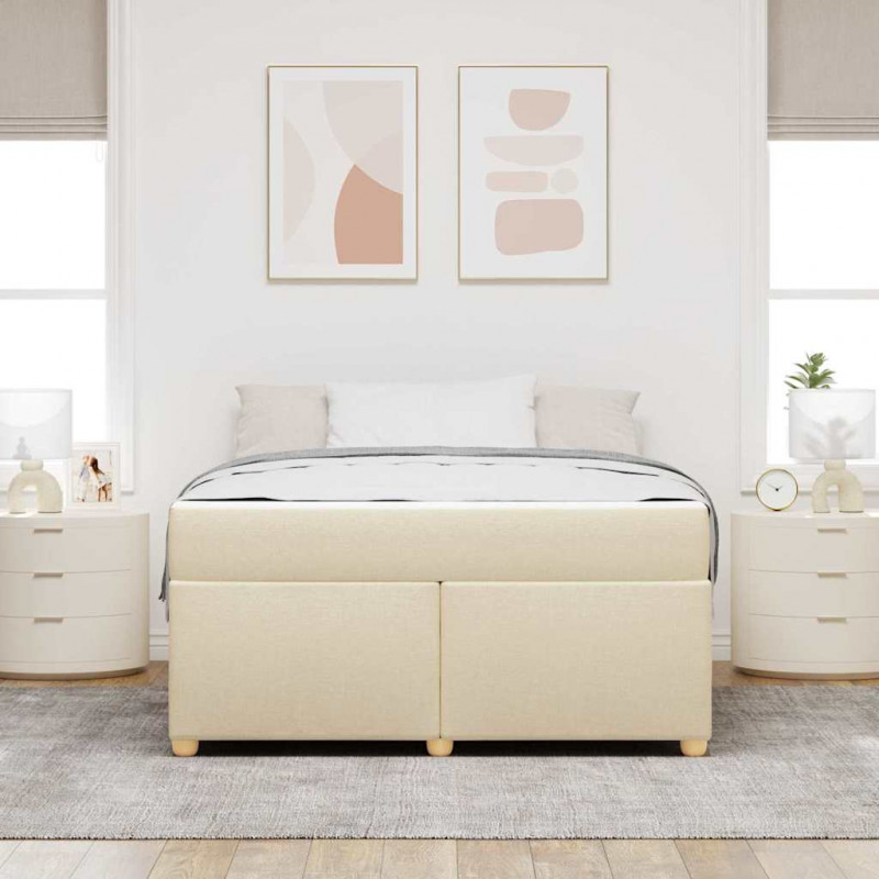 Ramka łóżka z materacem Kremowy 160 x 200 cm tkanina