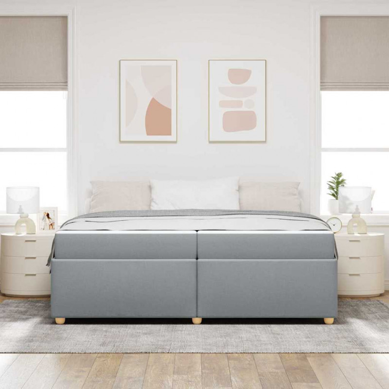 Ramka łóżka z materacem Jasnoszary 200 x 200 cm tkanina