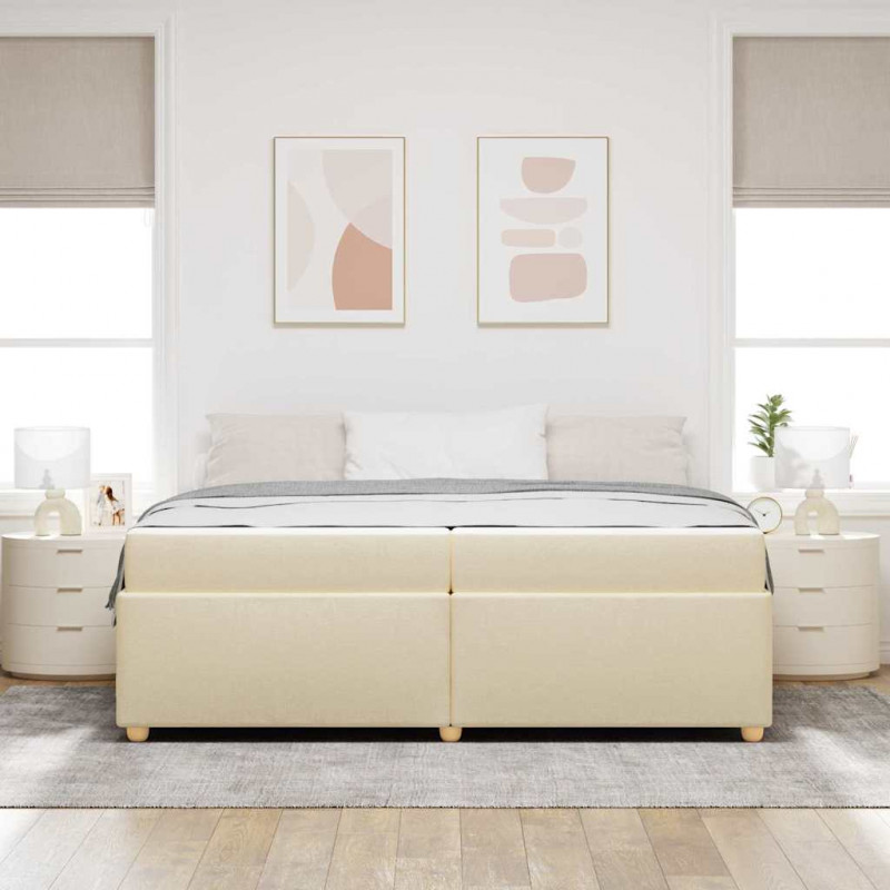 Ramka łóżka z materacem Kremowy 200 x 200 cm tkanina
