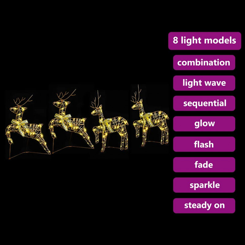 LED Renifery z 80 diodami LED 4 pcs złoty PET