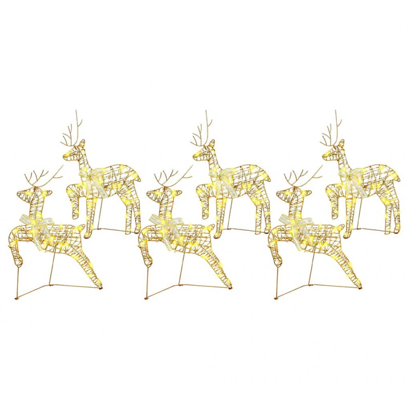 LED Renifery z 180 diodami LED 6 pcs złoty PET