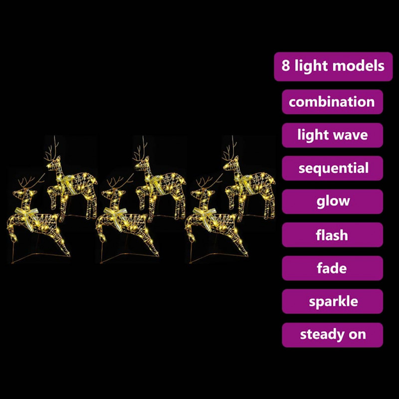 LED Renifery z 180 diodami LED 6 pcs złoty PET