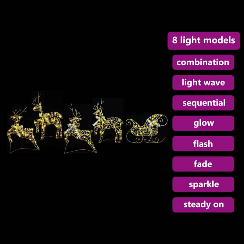 LED Renifery z 40 diodami LED 5 pcs złoty PET