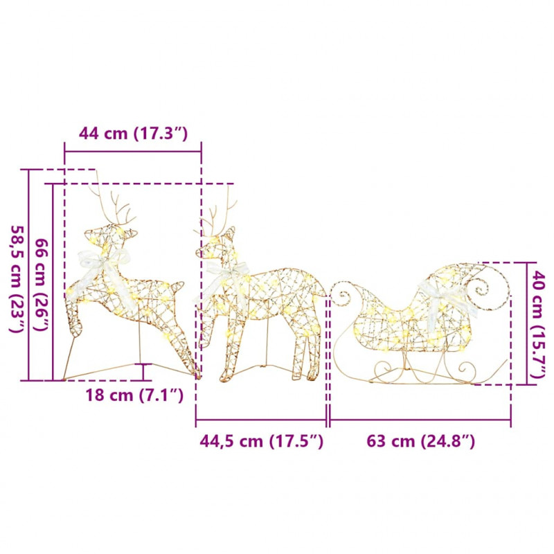 LED Renifery z 40 diodami LED 5 pcs złoty PET