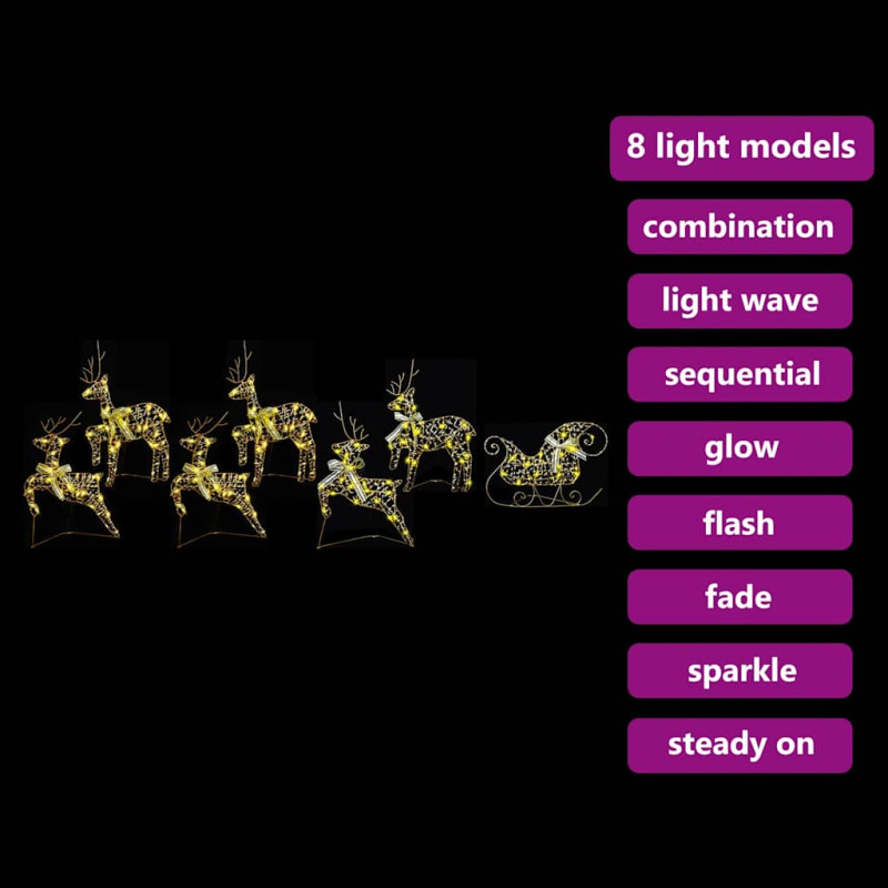 LED Renifery z 40 diodami LED 7 pcs złoty PET