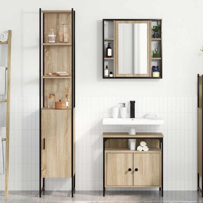 Zestaw mebli łazienkowych z półką z drzwiami 3 pcs Dąb Sonoma