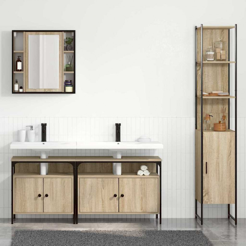 Zestaw mebli łazienkowych z półką z drzwiami 4 pcs Dąb Sonoma