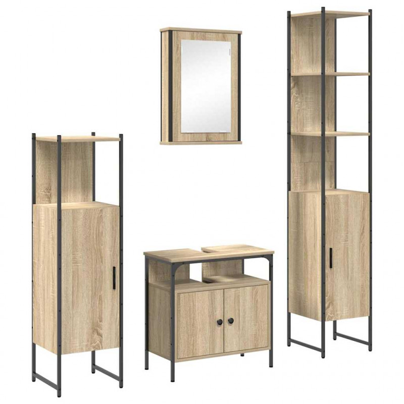 Zestaw mebli łazienkowych z półką z drzwiami 4 pcs Dąb Sonoma