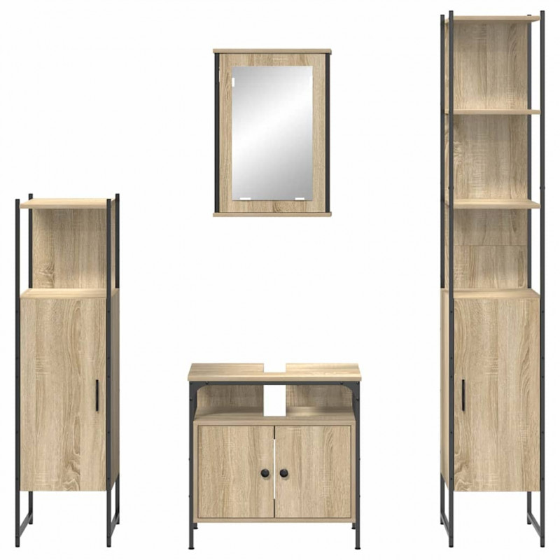 Zestaw mebli łazienkowych z półką z drzwiami 4 pcs Dąb Sonoma