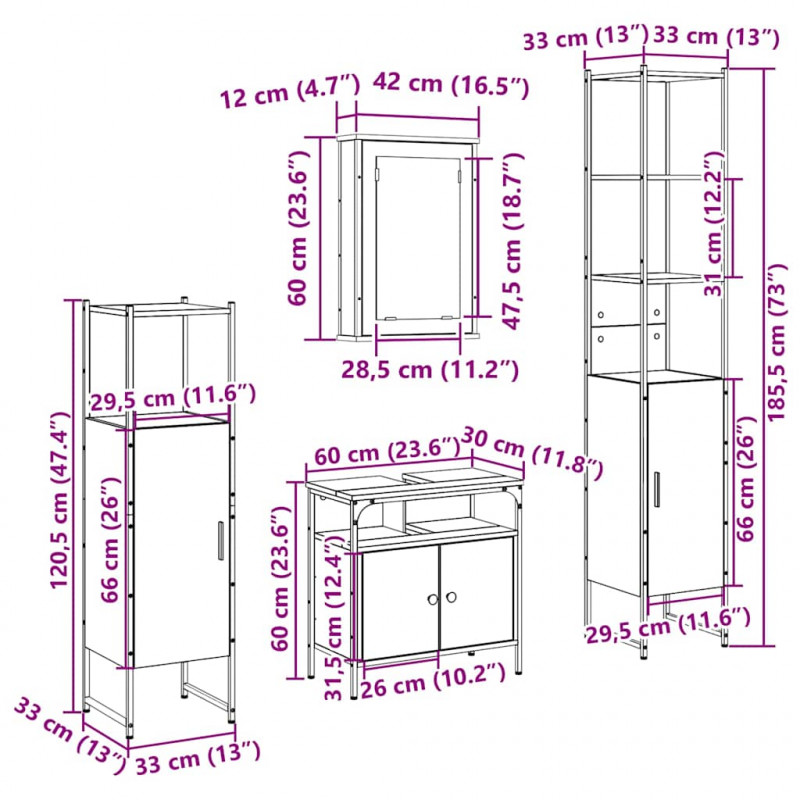 Zestaw mebli łazienkowych z półką z drzwiami 4 pcs Dąb Sonoma
