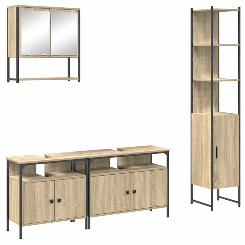 Zestaw mebli łazienkowych z półką z drzwiami 4 pcs Dąb Sonoma