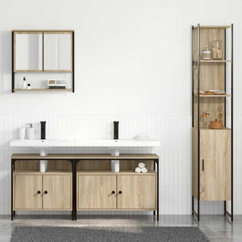Zestaw mebli łazienkowych z półką z drzwiami 4 pcs Dąb Sonoma