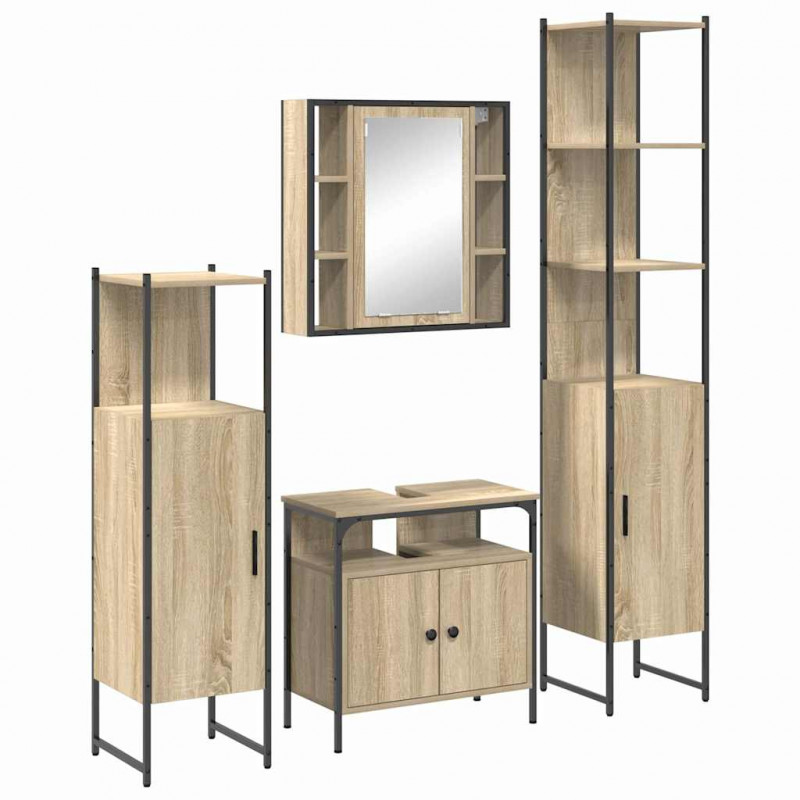 Zestaw mebli łazienkowych z półką z drzwiami 4 pcs Dąb Sonoma