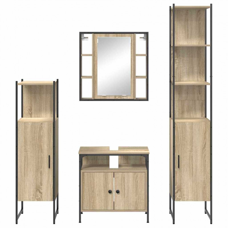 Zestaw mebli łazienkowych z półką z drzwiami 4 pcs Dąb Sonoma