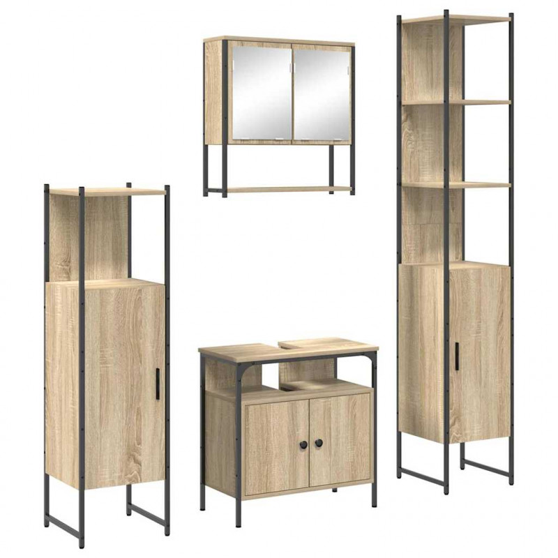 Zestaw mebli łazienkowych z półką z drzwiami 4 pcs Dąb Sonoma
