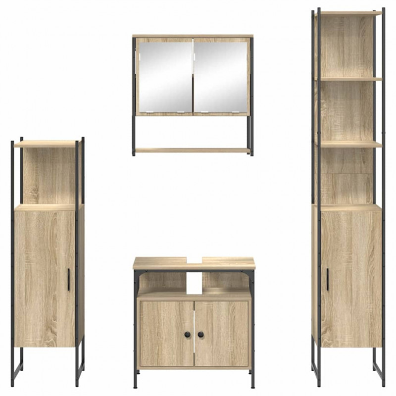 Zestaw mebli łazienkowych z półką z drzwiami 4 pcs Dąb Sonoma
