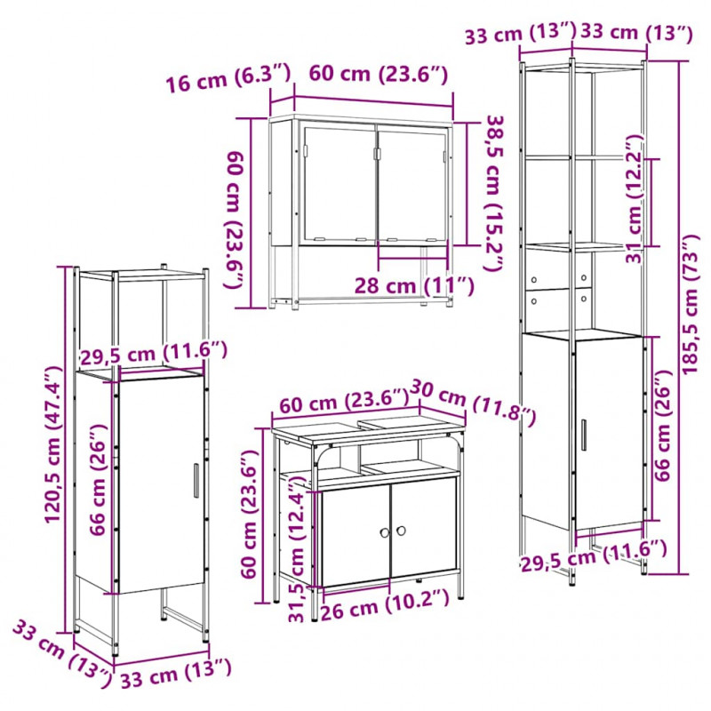 Zestaw mebli łazienkowych z półką z drzwiami 4 pcs Dąb Sonoma