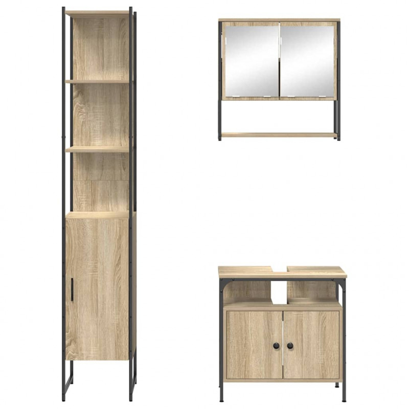 Zestaw mebli łazienkowych z półką z drzwiami 3 pcs Dąb Sonoma