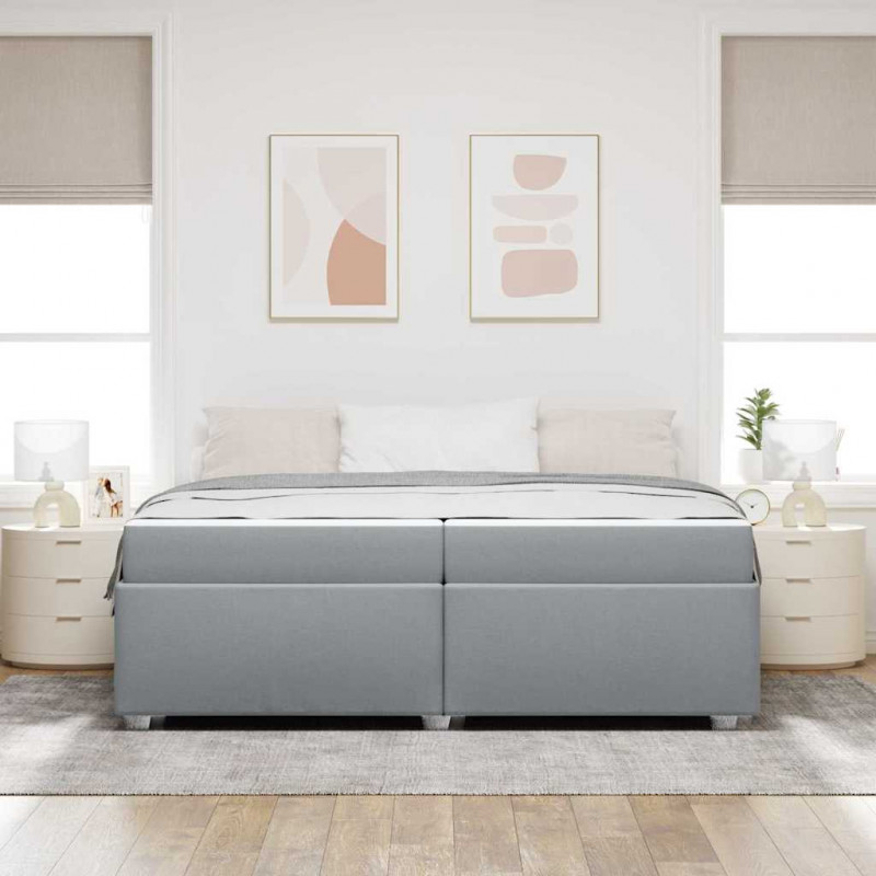 Ramka łóżka z materacem Jasnoszary 200 x 200 cm tkanina