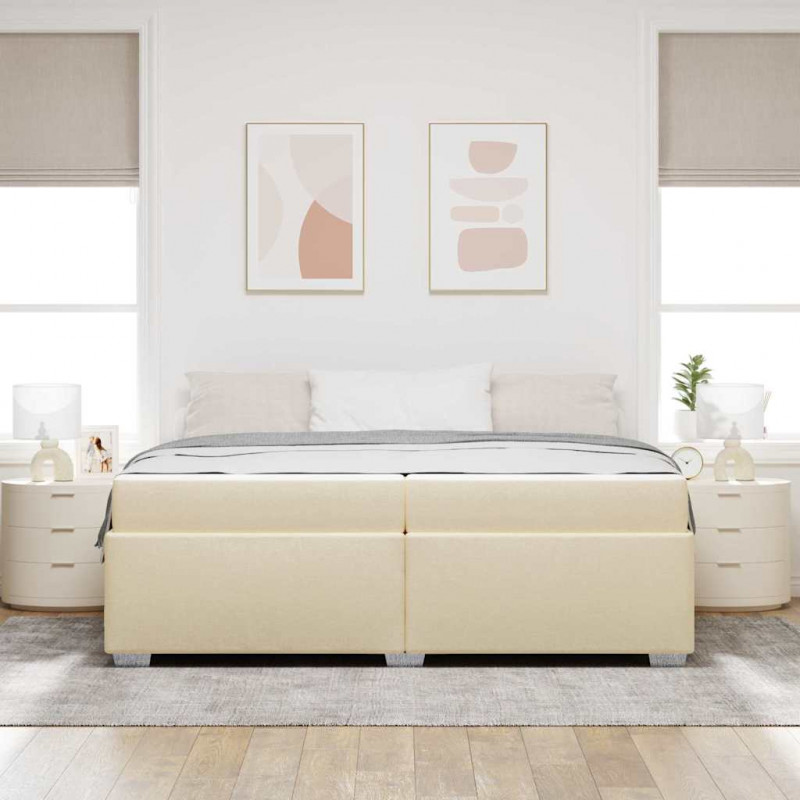 Ramka łóżka z materacem Kremowy 200 x 200 cm tkanina