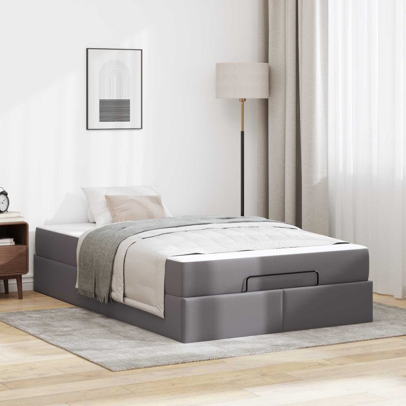 Rama łóżka z materacem z materacem 2 pcs Szary PVC