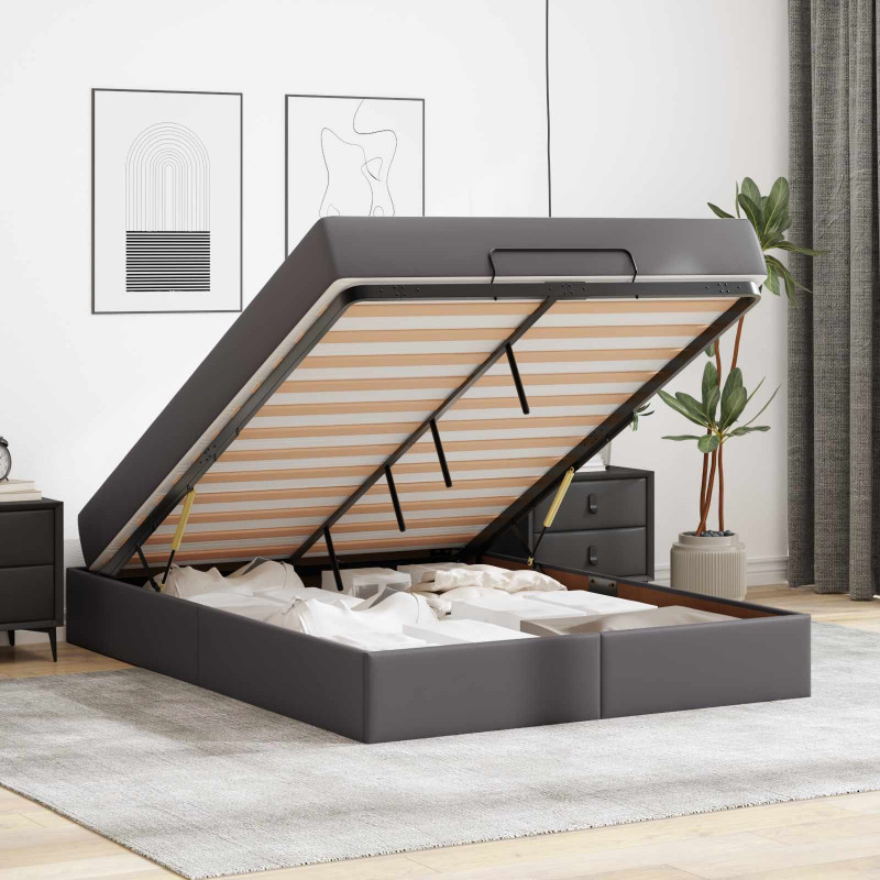 Rama łóżka z materacem z materacem 2 pcs Szary PVC