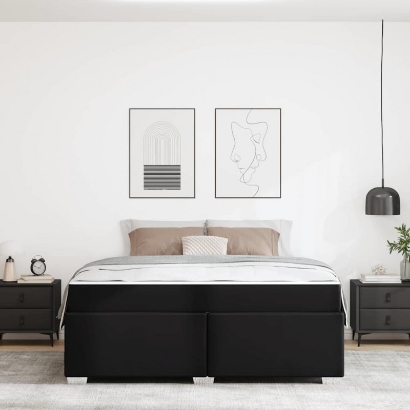 Ramka łóżka z materacem Czarny 180 x 200 cm tkanina