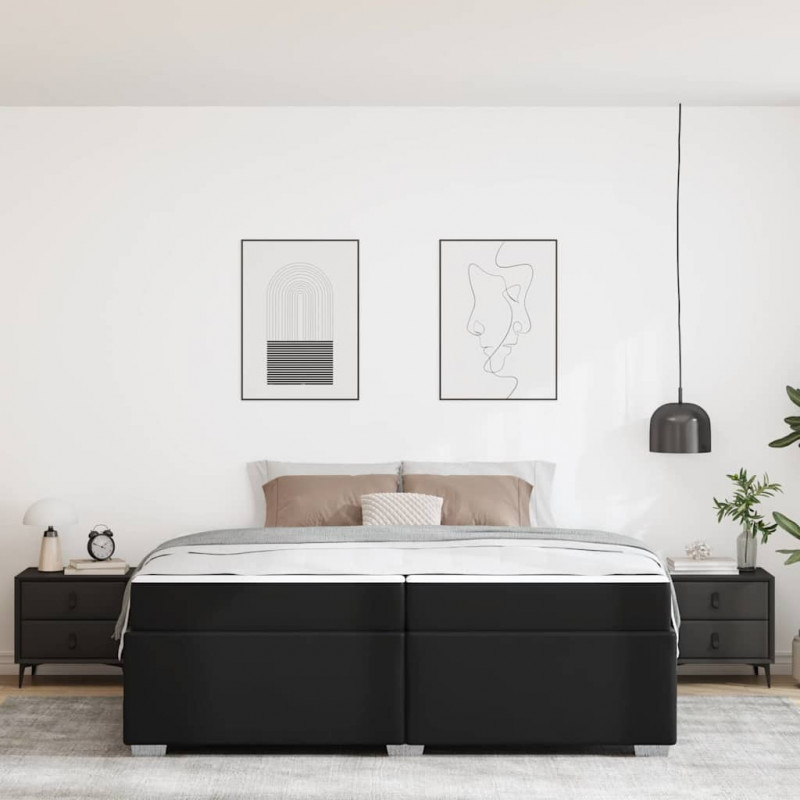 Ramka łóżka z materacem Czarny 200 x 200 cm tkanina