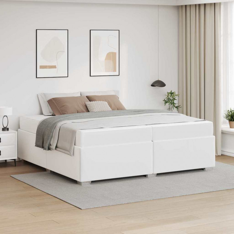 Ramka łóżka z materacem Biały 200 x 200 cm tkanina