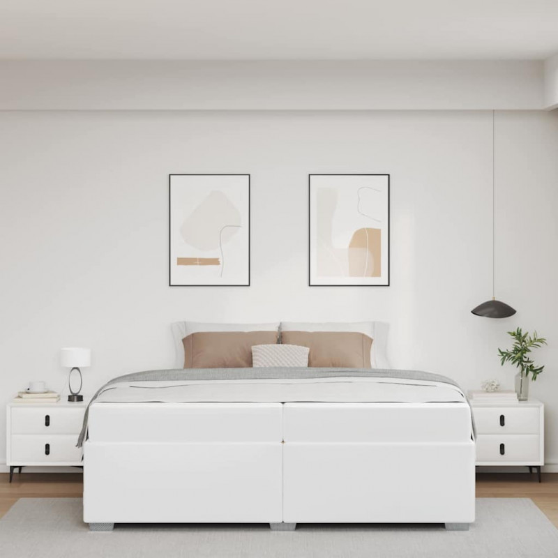 Ramka łóżka z materacem Biały 200 x 200 cm tkanina