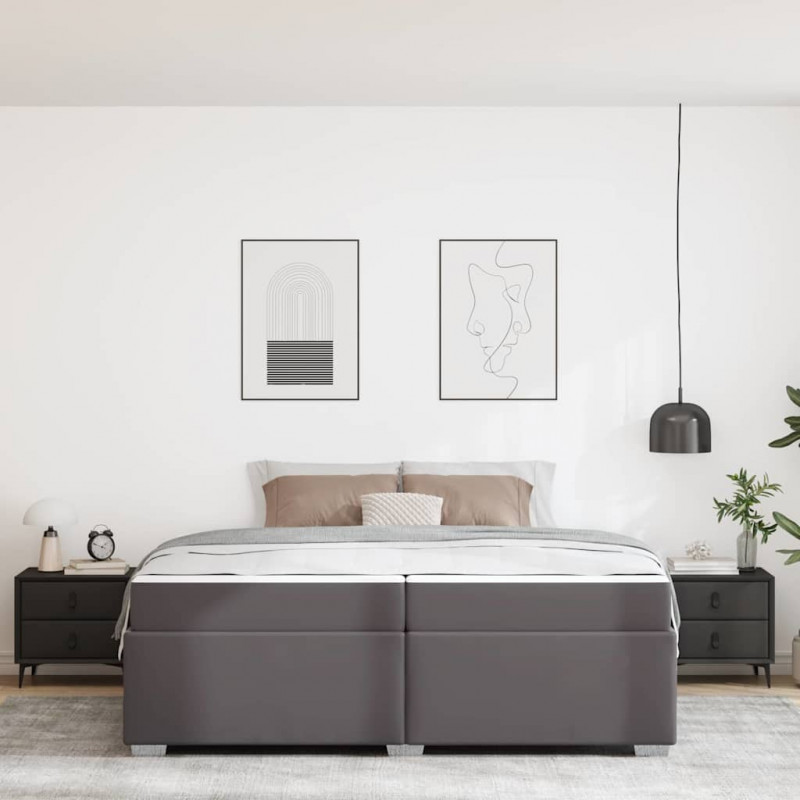 Ramka łóżka z materacem Szary 200 x 200 cm tkanina