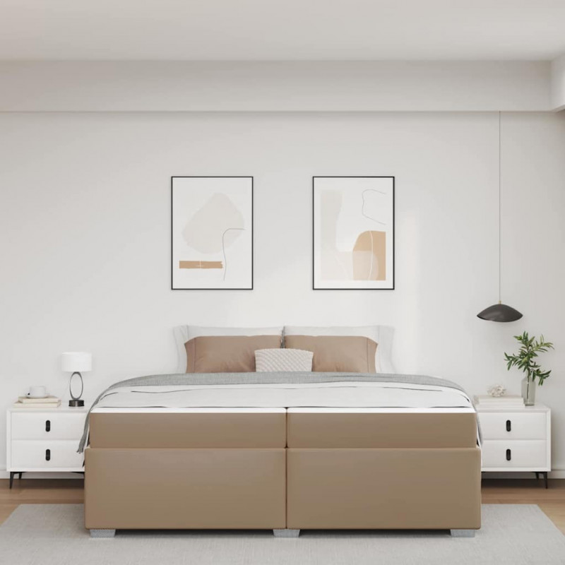 Ramka łóżka z materacem Cappuccino 200 x 200 cm tkanina