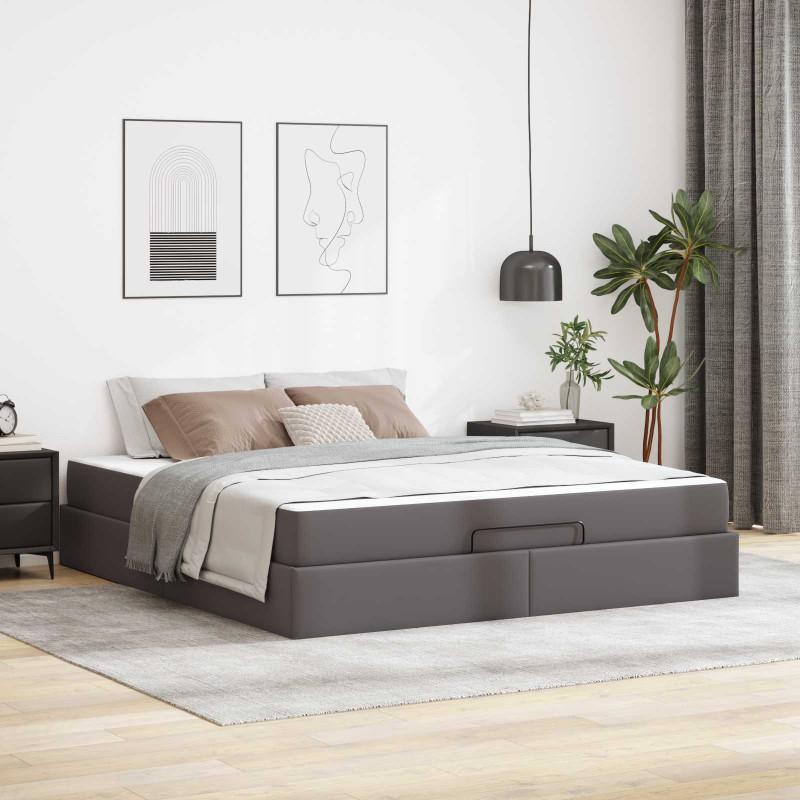 Rama łóżka z materacem z materacem 2 pcs Szary PVC