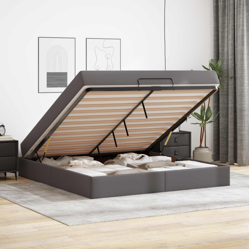 Rama łóżka z materacem z materacem 2 pcs Szary PVC