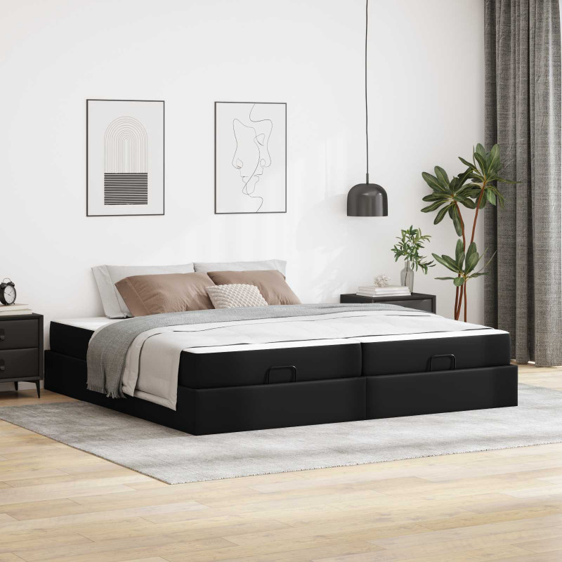 Rama łóżka z materacem z materacem 2 pcs Czarny PVC