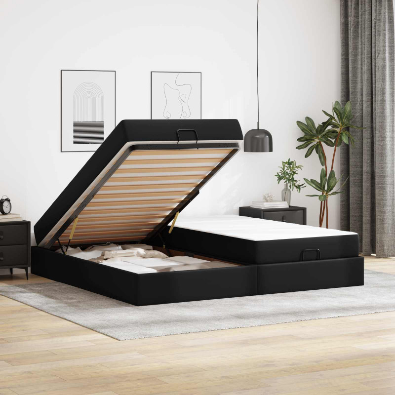 Rama łóżka z materacem z materacem 2 pcs Czarny PVC