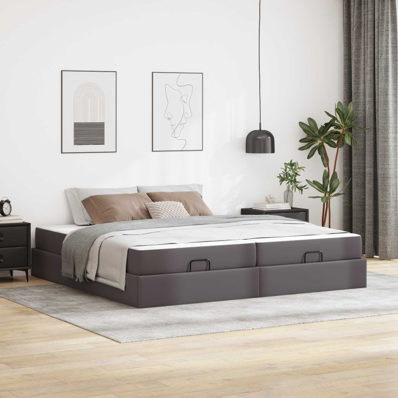 Rama łóżka z materacem z materacem 2 pcs Szary PVC