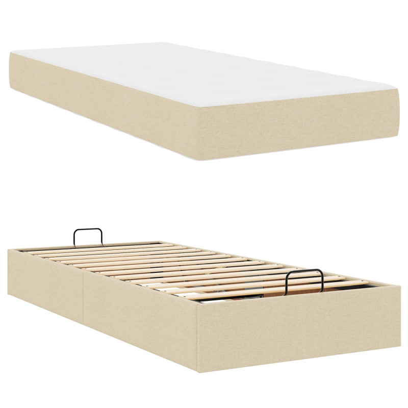 Rama łóżka z materacem z materacem 2 pcs Kremowy tkanina