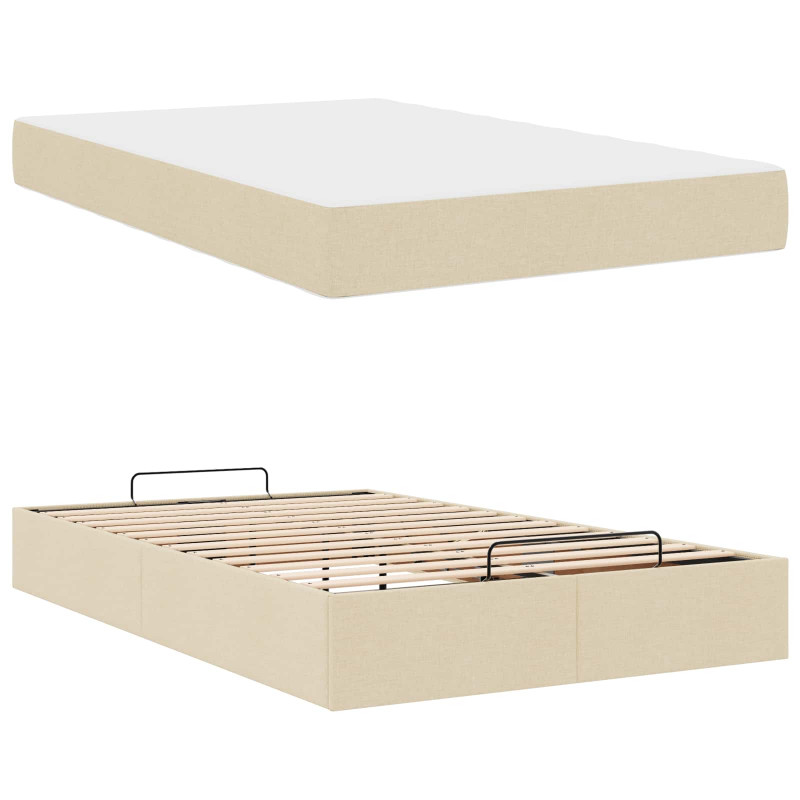 Rama łóżka z materacem z materacem 2 pcs Kremowy tkanina